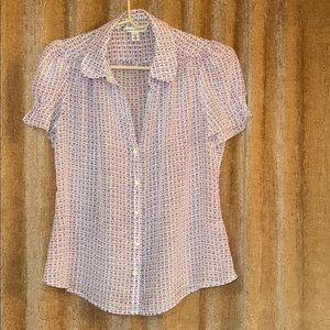 Banana Republic Lavender and Cream Patterned Blouse